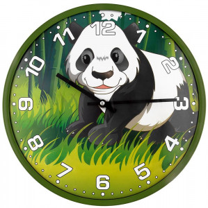 Super Zegar Ścienny Do Pokoju i Kuchni - Na Tarczy Panda z Ruszającymi Się Oczami - Wąska Zielona Obudowa
