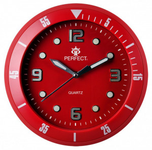 Czerwony Zegar Ścienny Marki PERFECT z Cichym "Płynącym" Mechanizmem - Wyraźne Oznaczenia - Do Pokoju Dziecka, Sypialni, Biura i Nie Tylko
