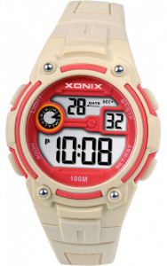Dziecięcy / Damski Zegarek XONIX z Czytelnym Elektronicznym Wyświetlaczem - Wodoodporny 100m - Wielofunkcyjny - BEŻOWY