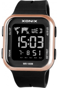 Zegarek Elektroniczny z Prostokątnym Wyświetlaczem XONIX - Damski / Młodzieżowy - 5 Alarmów Codziennych + Funkcja Drzemki - Stoper - Timer - Podświetlenie - Wodoszczelny 100m - Sportowy