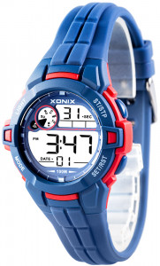 Cyfrowy Zegarek XONIX Damski i Uniwersalny Dziecięcy - Wodoszczelny 100m - Sportowy - Wielofunkcyjny - Budzik Timer Stoper Podświetlenie - GRANATOWY