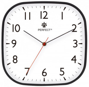 Zegar Na Ścianę PERFECT - Klasyczny Wygląd - Czytelne Indeksy - Kwadratowy z Zaokrągleniami – Czarny