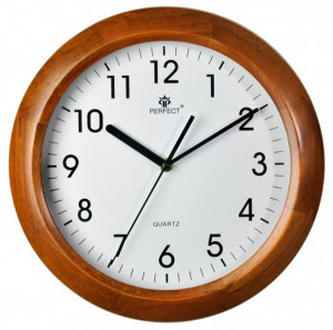 Zegar Ścienny PERFECT z Drewnianą Ramką - Czytelna Tarcza - 31cm Średnicy