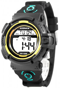 Duży Zegarek Sportowy XONIX WR100m - Męski i Dla Chłopaka - Nowocześnie Wyglądający Model - Duży Cyfrowy Wyświetlacz - Wielofunkcyjny - CZARNY + Pudełko