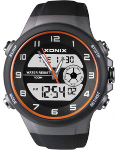 Zegarek XONIX WR100m - Wyświetlacz + Wskazówki - Męski i Młodzieżowy - Sportowy - Wielofunkcyjny - Kolor Czarny