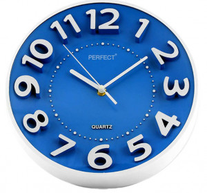 Zegar Ścienny PERFECT - Duże Czytelne Indeksy - Niebieska Tarcza