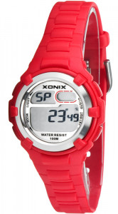 Nieduży Zegarek XONIX - Sportowy Design - Wodoszczelność 100M, Stoper, Timer, Alarm, 2x Czas - Uniwersalny - Czerwony