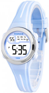 Mały Elektroniczny Zegarek Sportowy XONIX - Dla Dziewczynki, Damski - Wodoszczelny 100m - Czytelny LCD - NIEBIESKI