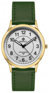 Klasyczny Damski Zegarek PERFECT - Wskazówkowy z Czytelną Tarczą - Skórzany Pasek z Obszyciem - Kolor Zielony