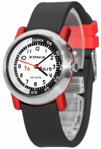 Kolorowy Zegarek Dla Chłopca i Dziewczynki XONIX WR100m - Wskazówkowy z Podświetleniem - Wszytkie Indeksy Na Tarczy - Idealny Do Nauki Godzin i Nie Tylko - CZARNY + Pudełko 