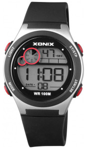 Sportowy Elektroniczny Zegarek XONIX - Dla Dziewczynki / Chłopca / Damski - Wodoszczelny 100m - Wielofunkcyjny - Stoper - Datownik - Podświetlenie - Timer - Czarny
