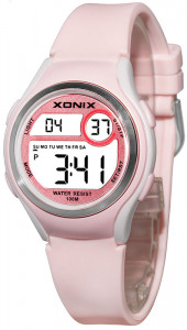 Nieduży Wodoszczelny 100m Zegarek Damski i Dla Dziewczynki XONIX - Wodoszczelny 100m - Sportowy - Elektroniczny LCD - Różowy - Girls