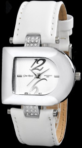 Oryginalny Damski Zegarek GR - Koperta W Kształcie litery D Subtelnie Ozdobiona Cyrkoniami -Biały