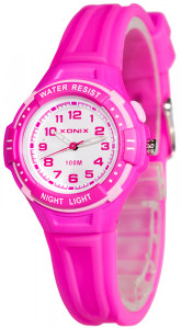 Wskazówkowy Zegarek XONIX z Podświetleniem - Dla Dziewczynki Oraz Damski - Wodoszczelny 100m - Wyraźna Podziałka Tarczy - Antyalergiczny - RÓŻOWY