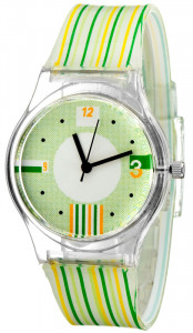 Zielono-Żółty Plastikowy Zegarek Dla Dziewczynki, PERFECT