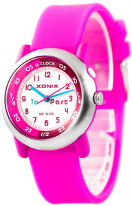 Kolorowy Zegarek Dla Dziewczynki XONIX WR100m - Wskazówkowy z Podświetleniem - Wszytkie Indeksy Na Tarczy - Idealny Do Nauki Godzin i Nie Tylko - RÓŻOWY + Pudełko - GIRLS 