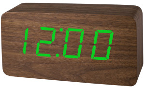 Nowoczesny Drewniany Zegarek XONIX Na Baterie - Budzik Temperatura Godzina Data - Aktywacja Głosowa Wyświetlania Wskazań - 3 Niezależne Alarmy - BRĄZOWY