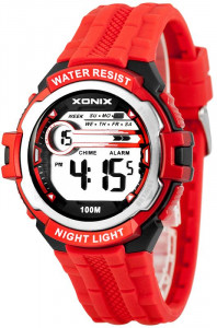 Sportowy Zegarek Elektroniczny XONIX WR100m - Męski i Młodzieżowy Chłopięcy- Wielofunkcyjny Stoper, Budzik, 2x Czas, Timer - Czytelny Wyświetlacz z Podświetleniem - Czerwony