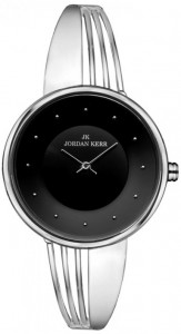 Zegarek Damski Jordan Kerr Na Nietypowej Bransolecie - Prosta Tarcza z Minimalistycznymi Oznaczeniami - Srebrny z Czarną Tarczą