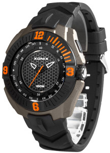 Duży Zegarek XONIX WR100m - Analogowy z Podświetleniem - Męski i Dla Starszego Chłopaka - Czarna Tarcza Zdobiona Wzorem