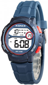 Wielofunkcyjny Zegarek Sportowy XONIX Wodoszczelny 100m - Uniwersalny Model - Data, Stoper, Alarm, Timer, 2x Czas - Elektroniczny z Podświetleniem - Granatowy