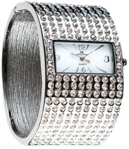 Zegarek Damski Na Bransolecie Typu Klips - Bransoleta Ozdobiona Aż 250 Kryształami Swarovskiego  - Na Średnią Rękę - Antyalergiczny (Bez Niklu)