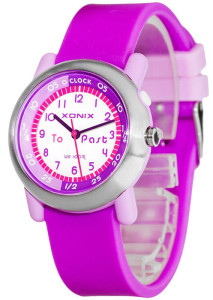 Kolorowy Zegarek Dla Dziewczynki XONIX WR100m - Wskazówkowy z Podświetleniem - Wszytkie Indeksy Na Tarczy - Idealny Do Nauki Godzin i Nie Tylko - FIOLETOWY + Pudełko 