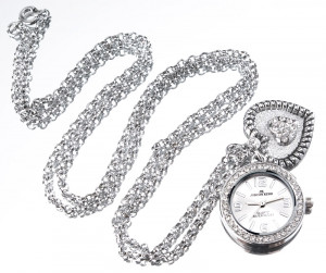 Biżuteryjny Damski Zegarek JORDAN KERR Na Długim Łańcuszku Z Ozdobną Zawieszką w Kształcie Serca + Swarovski Crystals