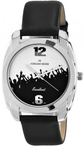 Zegarek Dla Prawdziwego Kibica i Sportowca Jordan Kerr - Uniwersalny Model - Czarny Skórzany Pasek - Super Wzór Na Tarczy