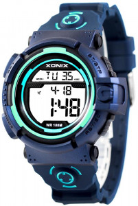 Duży Zegarek Sportowy XONIX WR100m - Męski i Dla Chłopaka - Nowocześnie Wyglądający Model - Duży Cyfrowy Wyświetlacz - Wielofunkcyjny - GRANATOWY + Pudełko