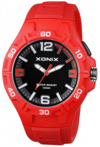 Wodoszczelny 100m Zegarek Analogowy XONIX - Damski / Młodzieżowy - Podświetlana Tarcza - Duże Indeksy - Kolor Czerwony