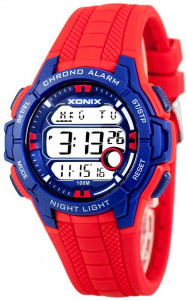 Wielofunkcyjny Zegarek Cyfrowy XONIX - Wodoszczelny 100m - Męski i Dla Chłopaka - Data i Czas Dla 24 Stref Czasowych, 8 Alarmów, Stoper 15 Międzyczasów, Timer 3 Interwały - CZERWONY
