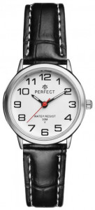 Mały Damski Zegarek PERFECT - Klasyczny - Skórzany Tłoczony Pasek z Białym Obszyciem - Czerwona Wskazówka Sekundowa