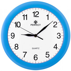 Niebieski Kwarcowy Zegar Ścienny Perfect - 2,5cm Indeksy Godzin - 30cm Średnicy - Tykający Mechanizm