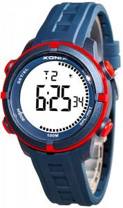 Męski i Młodzieżowy Zegarek Sportowy XONIX - Duży Elektroniczny Wyświetlacz z Wyraźnymi Cyframi - Wodoszczelny 100m - Wielofunkcyjny - Stoper, Data, Timer, Alarm, 2x Czas - GRANATOWY - Wysoka Jakość