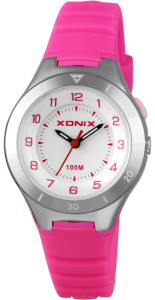 Dziecięcy | Mały Damski Analogowy Zegarek XONIX z Czytelną Podziałką - Tarcza z Podświetleniem - Wodoodporny 100m - Różowy