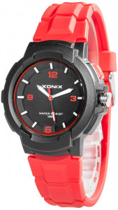 Uniwersalny Zegarek Analogowy XONIX - Wodoszczelny 100m - Podświetlenie LED - Czerwony Pasek - Antyalergiczny