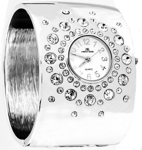 Słońce Z Kryształków – Damski Zegarek Jordan Kerr na Niesamowicie Szerokiej Bransolecie Ozdobionej Różnej Wielkości Cyrkoniami 