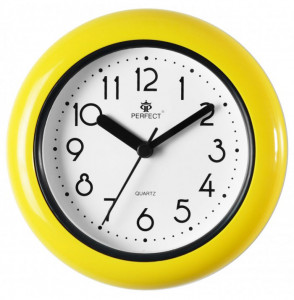 Mały Wodoszczelny Zegar Na Ścianę PERFECT - Łazienkowy - Zegar z Podpórką Stojący lub Wiszący - Żółty