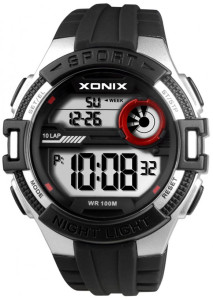 Męski i Młodzieżowy Zegarek Sportowy XONIX - Stoper 100 Międzyczasów z Pamięcią 10 Pomiarów - Wodoszczelny 100m - Elektroniczny z Podświetleniem - Sportowy