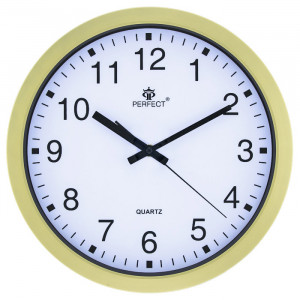 Solidny Zegar Ścienny PERFECT - Wskazówkowy - Wyraźna i Czytelna Biała Tarcza z 2,5cm Czarnymi Indeksami Godzin - Złota Ramka - 30,5cm Średnicy