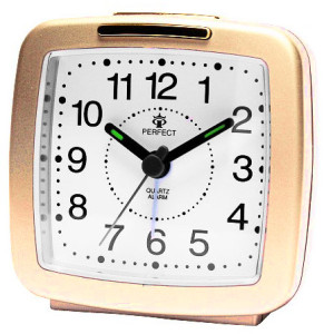 Klasyczny Analogowy Zegarek Budzik PERFECT Na Baterie - Czytelna Tarcza z Wyraźnymi Oznaczeniami - Złoty