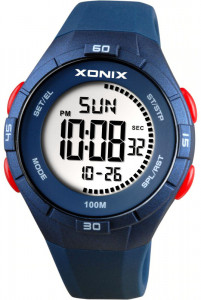 Średniej Wielkości Zegarek XONIX WR100m - Dziecięcy / Damski - Czytelny Elektroniczny LCD z Podświetleniem - Sportowe Funkcje - Stoper z Międzyczasem - Timer - Kolor Granatowy