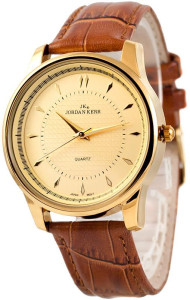 Zegarek Jordan Kerr Na Skórzanym Tłoczonym Pasku - Elegancki Wygląd - Uniwersalny Model - Brązowy Ze Złotą Tarczą