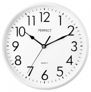 Tani Tradycyjny Zegar Ścienny PERFECT - Biały - Wskazówkowy