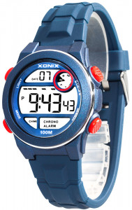 Nieduży Zegarek Elektroniczny XONIX WR100m - Uniwersalny Model - Wielofunkcyjny - Stoper, Timer, Data, Druga Strefa Czasowa, Podświetlenie - Gotowy Prezent