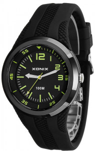 Wskazówkowy, Uniwerslny Zegarek Xonix - Wodoodporny WR100m - Syntetyczny Pasek - Antyalergiczny - Czarny