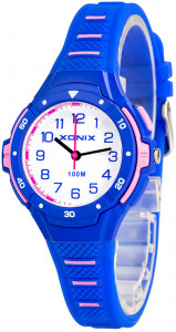 Wskazówkowy Zegarek XONIX - Dziecięcy / Damski - Mały Czytelny - Wszystkie Cyfry Na Tarczy - Podświetlenie - Wodoszczelny 100m - Niebieski