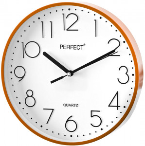 Klasyczny Zegar Ścienny - Kolor Pomarańczowy - Duże Cyfry – Średnica 22cm - Cienka Ramka 