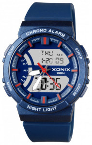 Sportowy Zegarek XONIX - LCD + Wskazówki - Wodoszczelność 100m - Młodzieżowy / Damski - Wielofunkcyjny - 5 Niezależnych Alarmów - Timer - Stoper - Podświetlenie – Granatowy